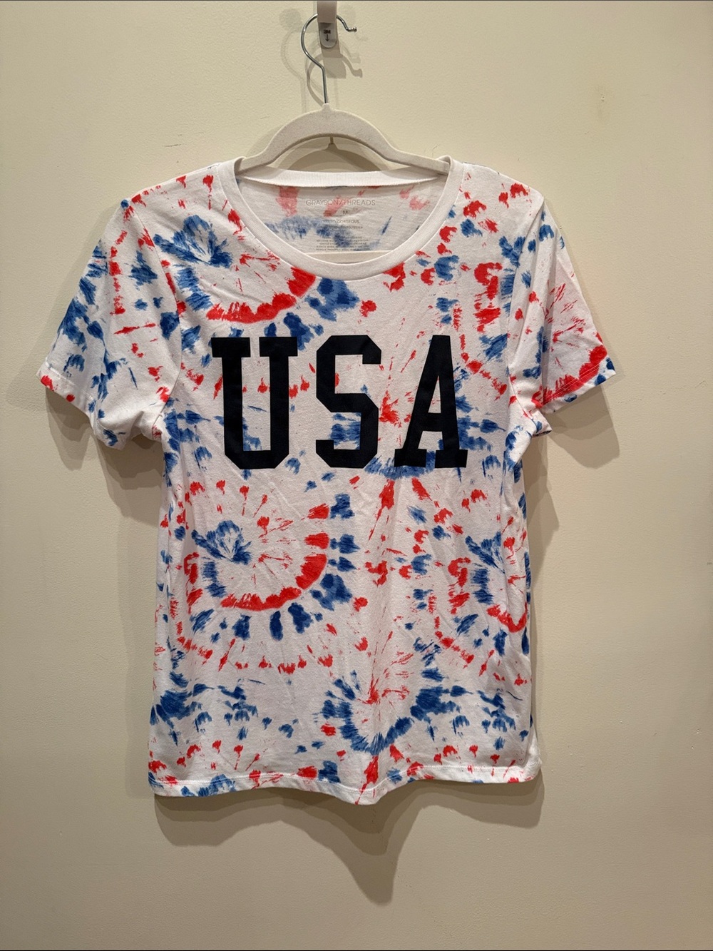 Grayson Threads White Tie-Dye Tee with Red & Blue Accents
